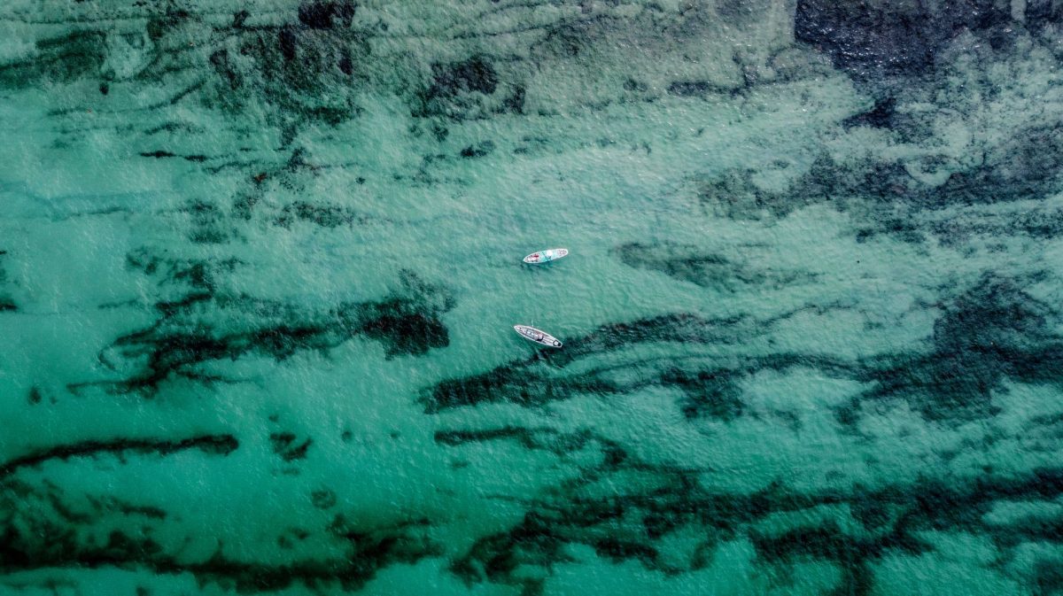 Two people paddleboarding at Point of Rocks