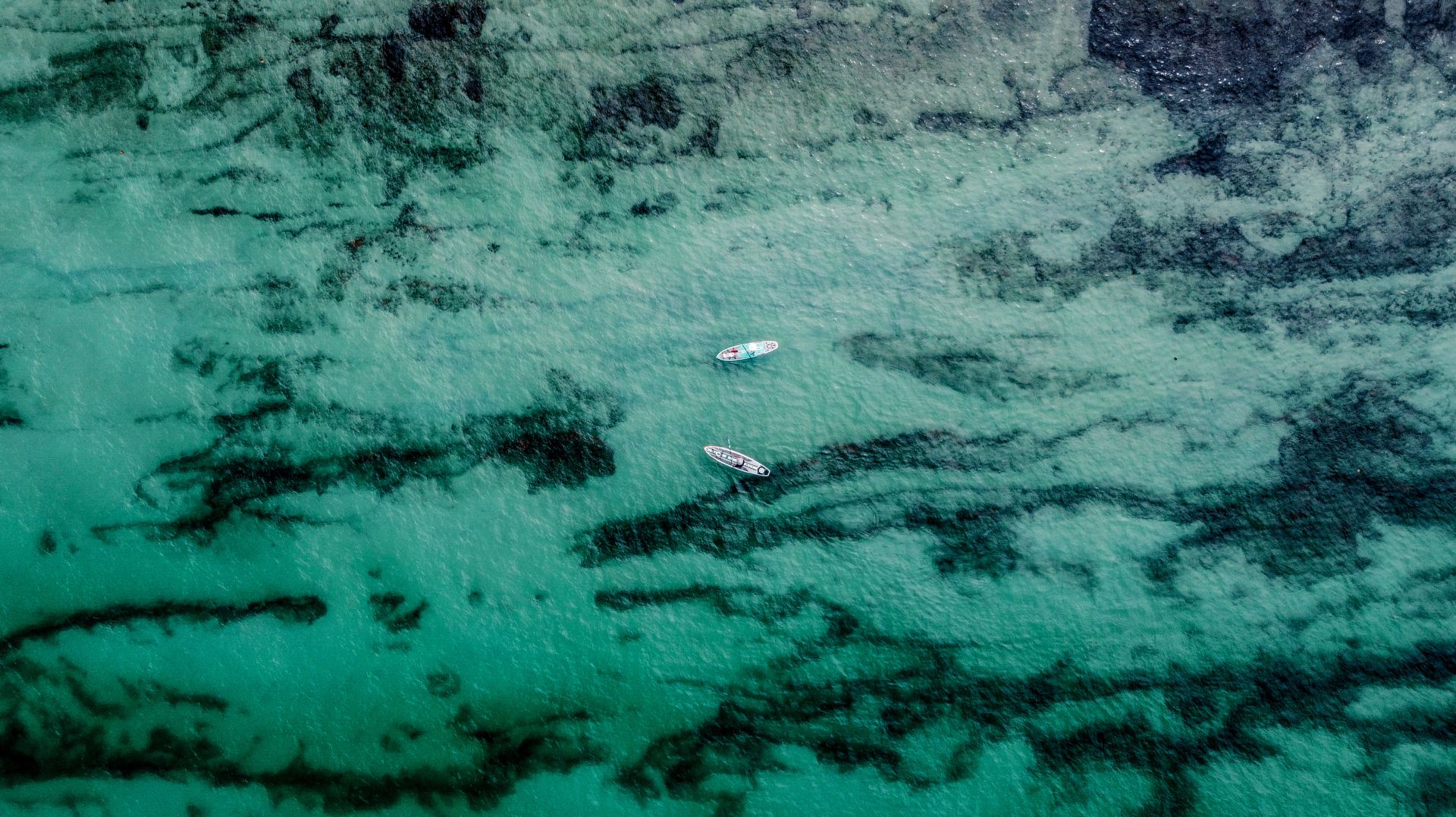 Two people paddleboarding at Point of Rocks